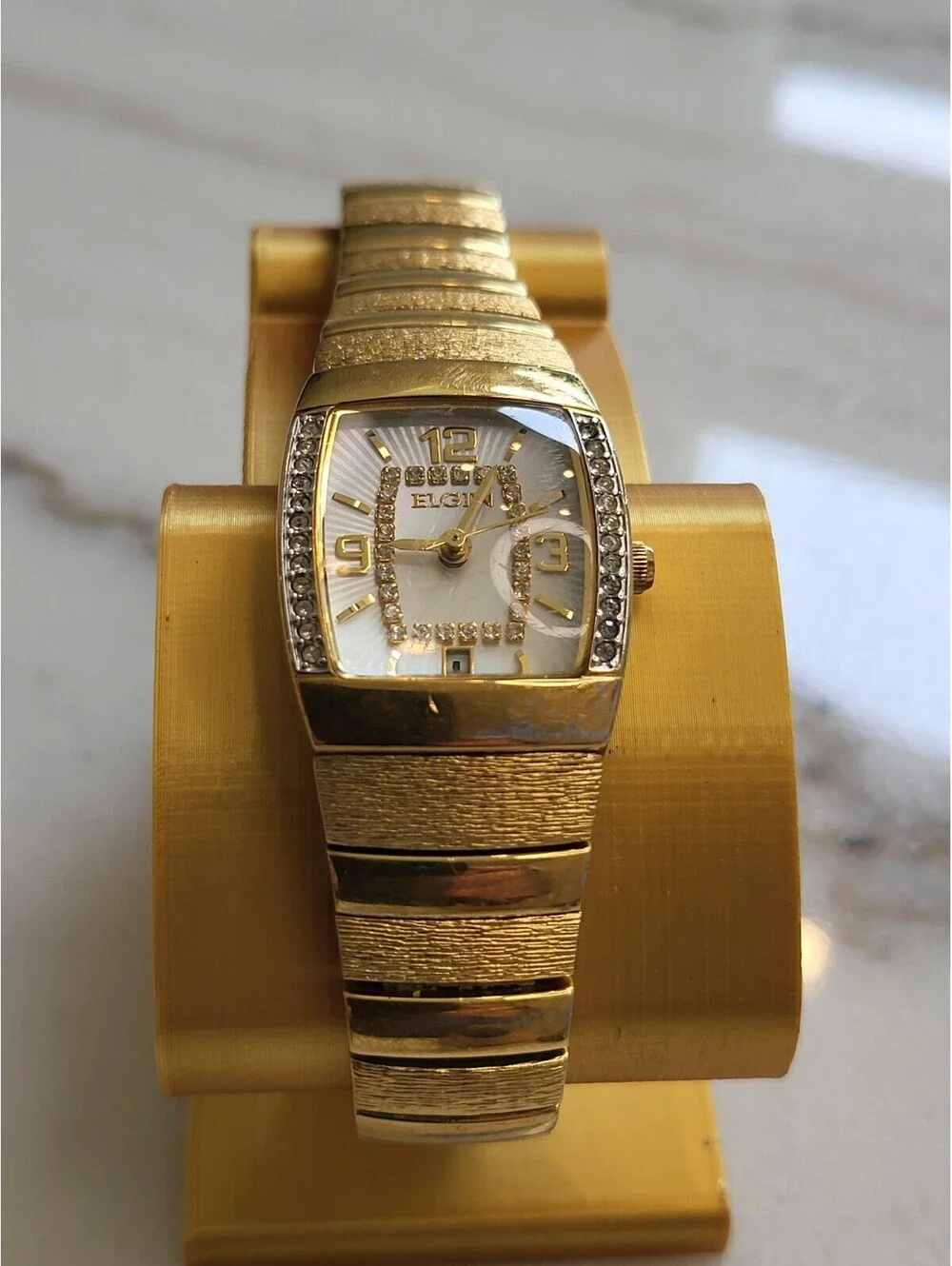 Elgin Womens GoldTone Dress Watch Crystal Bracelet Quartz Analog EG354 Works EUC